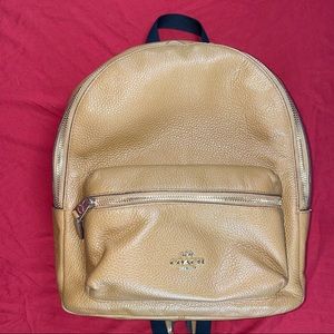 Coach Charlie Tan Pebble Leather Mini Saddle Adjustable Zipper Backpack